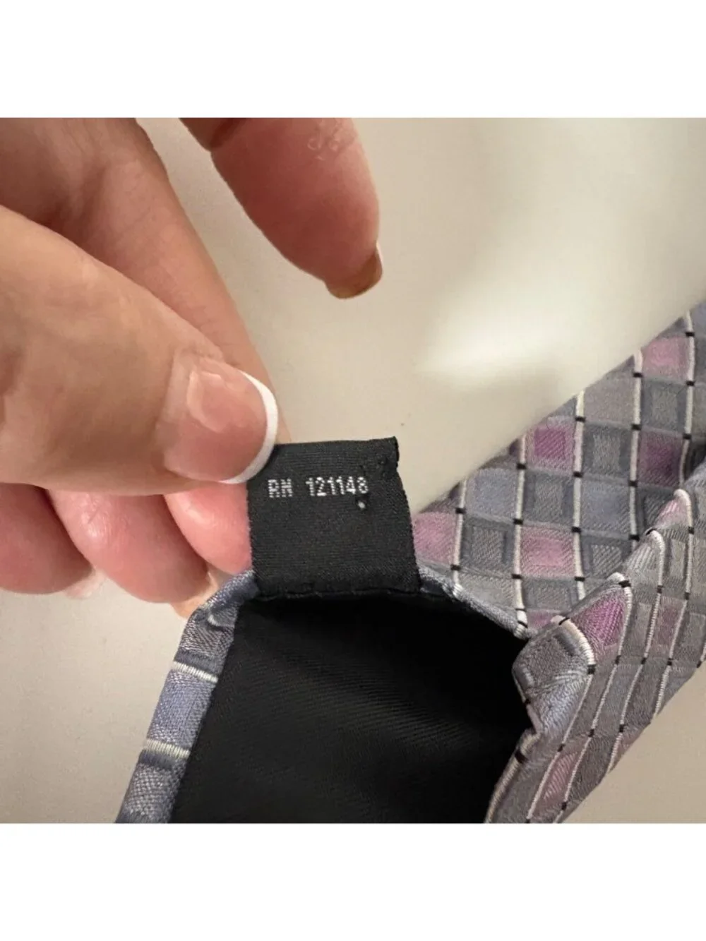 Kenneth Cole Silk Extra Long Tie Gray Pink Geometric Mens Necktie Office Formal